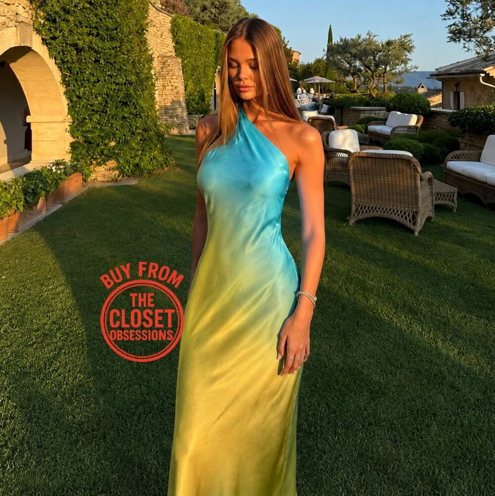 ZARA Ombre One Shoulder Midi Dress NWT Blue Yellow Resort Vacation Dress M L